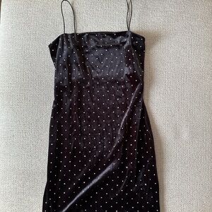 H&M Black Velvet Mini Dress with Rhinestone Polka Dots